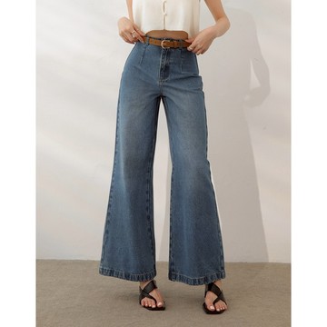 AIR SPACE PLUS 復古高腰寬版牛仔褲(附腰帶)(藍/淺藍) 女裝 現貨 大尺碼 中大尺碼 棉花糖女孩