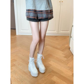 尚品家白色馬丁靴女夏季薄款甜酷辣妹Y2K增高短靴坡跟中筒瘦瘦靴