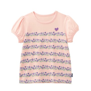 日本千趣會 - GITA 純棉印花短袖上衣-花朵排列-粉橘