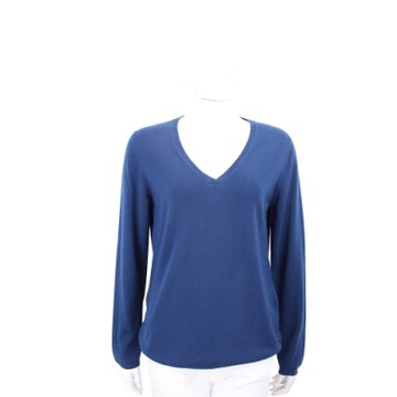 Andre Maurice V領喀什米爾藍色針織羊毛衫