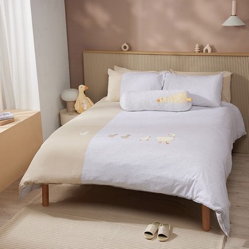 漫游鵝 被套+枕套組-銀白灰/奶霜杏