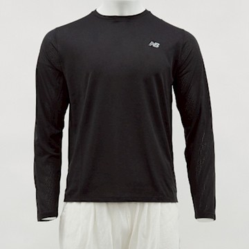 New Balance 男款 黑色 快乾 運動 休閒 薄長T 圓領 美規 上衣 長袖 MT41256BK