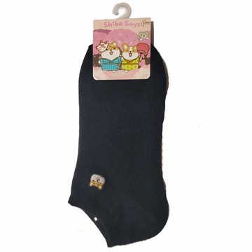 SS2214柴語錄細針刺繡船型襪-黑