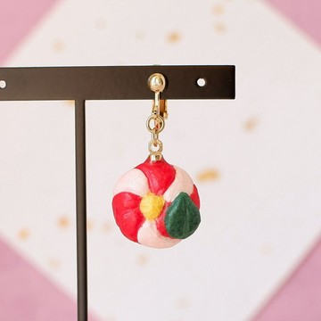 和紙飾品 耳夾/耳針 椿 椿花 煉切 和菓子