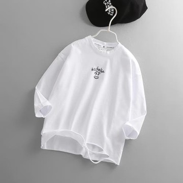 兒童打底衫春秋裝新款中大童裝韓版休閑男童白色破洞長袖T恤