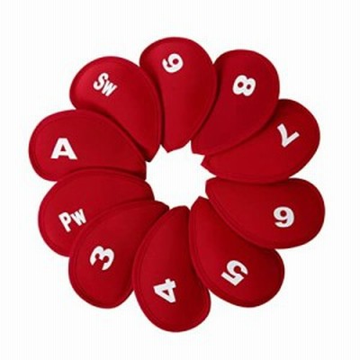YFFSFDC ゴルフアイアンカバー ヘッドカバー 10枚入り（3～9、A、Pw、Sw）番号 保護カバー (レッド)