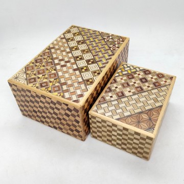 14迴・7迴機關 俄羅斯套娃式秘密箱 傳統細木拼貼 棋盤格細木拼貼 益智箱 箱根細木拼貼工藝