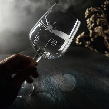 【客製化】魚缽手雕偶貓白酒對杯/I see you 貓奴客製化週年情人
