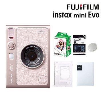 【水晶殼20張底片組合】富士 Fujifilm Instax Mini EVO (玫瑰粉) 拍立得相機 印相機 公司貨 保固一年
