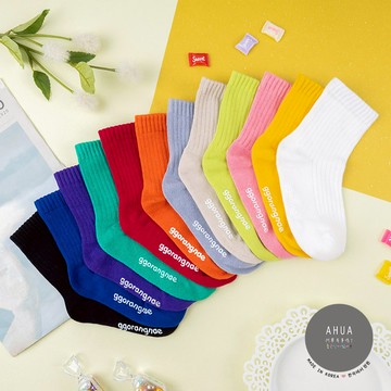 韓國童襪 童純色條紋中筒襪 KCD0027