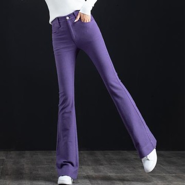紫色牛仔褲女2024春秋新款修身褲子微喇褲高腰喇叭褲女褲爆款長褲