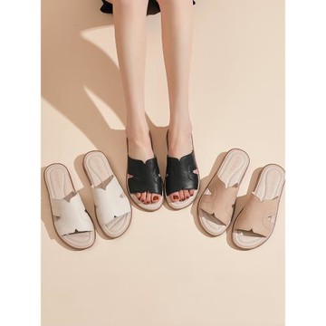 真皮媽媽拖鞋夏季2023新款中年軟底舒適中老年人牛筋底皮涼拖外穿