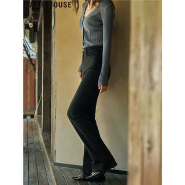 Basic House/百家好黑色高腰長褲百搭顯高顯瘦牛仔褲女2025年秋冬