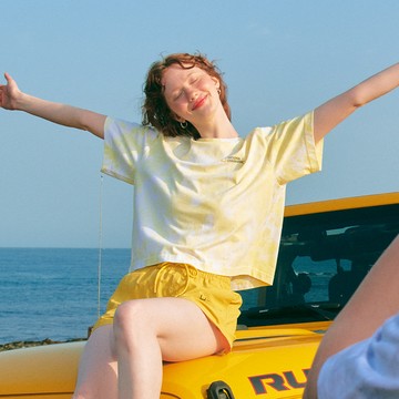 女裝 夏日紮染短版T - 黃色