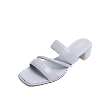 KOKKO簡約時髦方頭柔軟綿羊皮粗跟涼拖鞋淺藍色