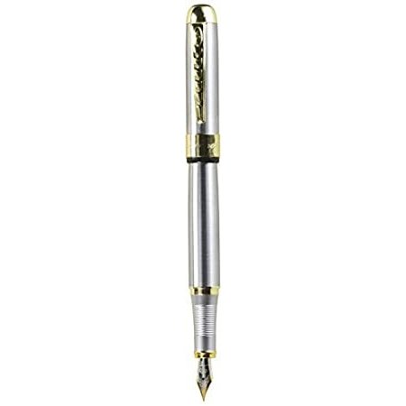 JinHao 250 Stainless Steel Gold Trim Fountain Pen Medium by JINHAO