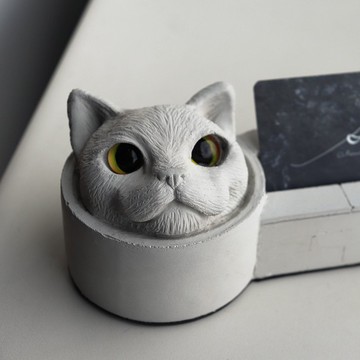 曙MUSE 盯著貓咪單層水泥名片座