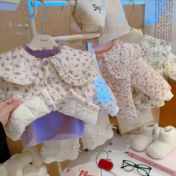 女童碎花夾棉外套2025新款冬季寶寶棉衣韓系娃娃領小女孩棉服上衣 鑫弘-萌寶童裝可開發票