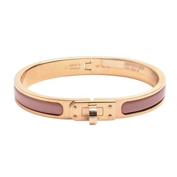 HERMES 經典Mini Clic Kelly系列琺瑯窄版手環(黑/玫瑰金)