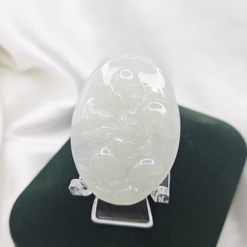 冰潤 綠底 生肖 兔子 吊墜 玉牌 | 天然緬甸玉A貨翡翠