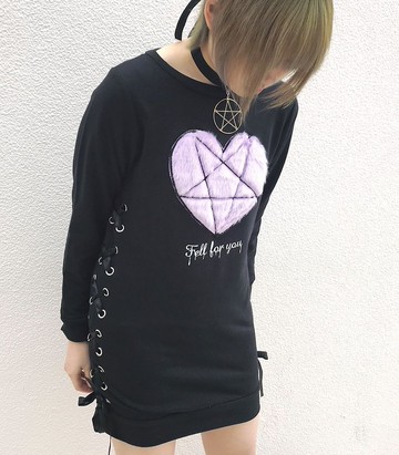 側邊綁帶連身裙/黑色/白色/hellcatpunks/hcp-op-0022