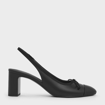 蝴蝶結圓釦裸跟鞋