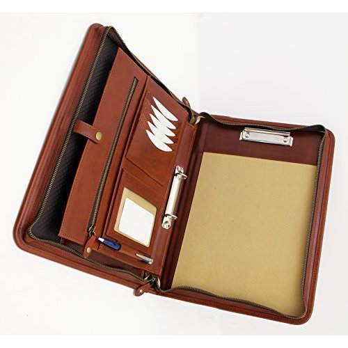 Noda Executive Italian Leather Padfolio 2リングバインダープロフェッショナルビジネスポートフォリオW ジッパー