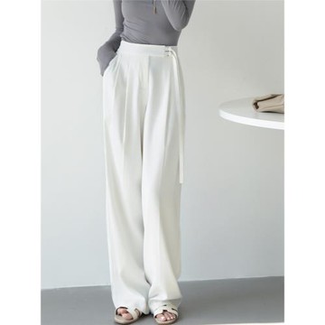 【特價優惠】休閑百搭高腰直筒抗皺闊腿褲女氣質飄帶設計拖地褲
