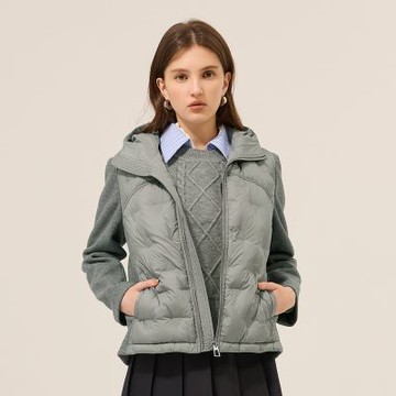 ILEY伊蕾 衍縫羽絨異材拼接連帽外套(灰；M-2L)