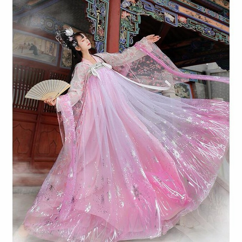 帯電防止処理加工 【新品】漢服 十二花神 水色・薄緑・インナーピンク