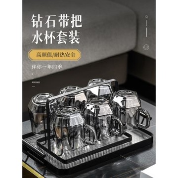 水杯家用套裝高級感輕奢喝茶玻璃水杯子帶把客廳待客一套涼壺杯具