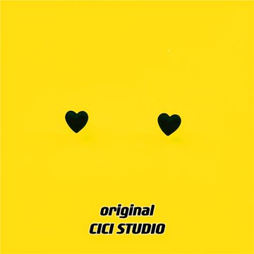 CICI個性暗黑桃心愛心啞光黑迷你ins極簡立體S925銀針耳釘情侶