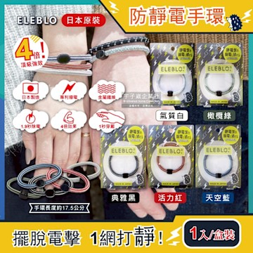 日本ELEBLO-頂級防靜電手環1入/盒(男女手環飾品,日常穿搭配件,汽車開車門防靜電,急速除靜電,條紋編織手環,綁馬尾髮圈)