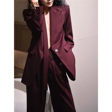 ZEROYK設計感西裝套裝女今年流行安可拉紅飄帶西服褲子時尚兩件套