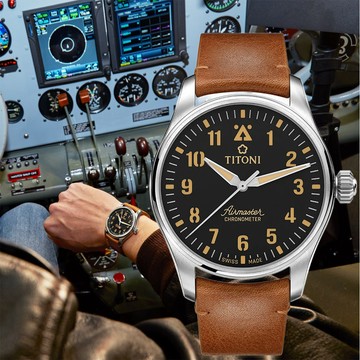 TITONI 梅花錶 空中霸王系列 Airmaster Pilot 飛行員天文台機械錶 73906 T-ST-723