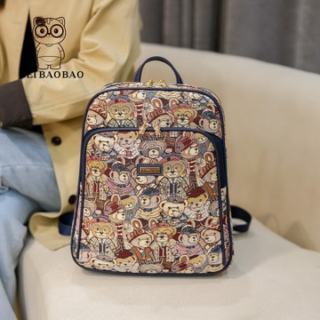 「原創設計」滿版可愛小熊帆布大容量後背包