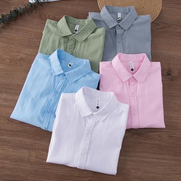 夏季男士短袖純棉襯衫翻領開衫純色工裝襯衣潮牌青年休閑寸衫男裝