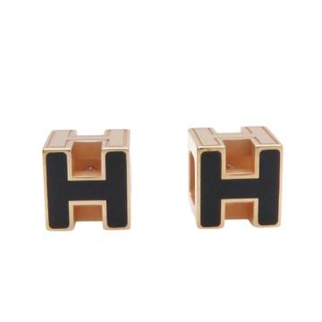 HERMES 愛馬仕 黑色琺瑯 金色鍍金 H CUBE 耳環 【二手名牌BRAND OFF】