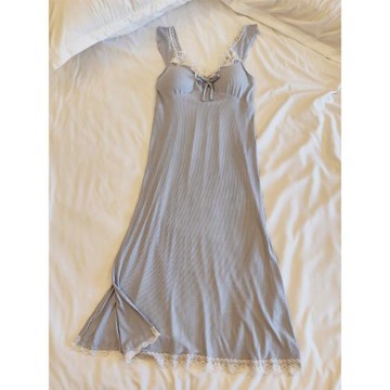 帶胸墊吊帶睡裙女夏季新款網紅風高級感莫代爾棉中長款睡裙家居服