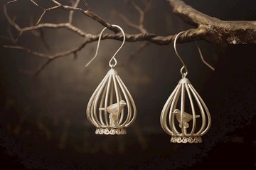 925純銀鳥籠耳環(E210) - 手作