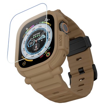 elkson Quattro Pro 2.0 柔韌透氣耐磨TPU一體成形軍規錶帶 + 鋼化膜  Apple Watch Ultra 49mm  沙色  1個