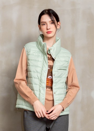 自由活力高領橫條鋪棉背心