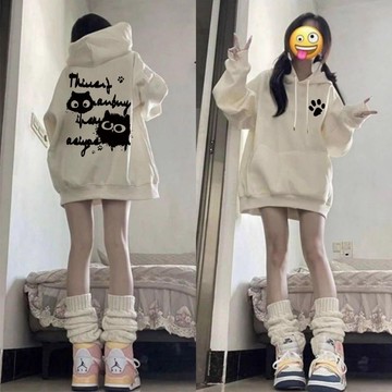 秋冬季復古甜美連帽衛衣女寬鬆oversize設計感學院風加絨運動外套 大學T 長袖 衛衣 顯瘦 刷毛 衣服 寬鬆上衣