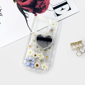 天然藍白系押花鏡子手機殼 適用於iPhone 16 Samsung S25 Google