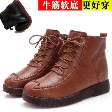 媽媽鞋真皮短靴秋冬靴子女棉鞋加絨軟底中年女鞋平底牛筋底冬皮鞋