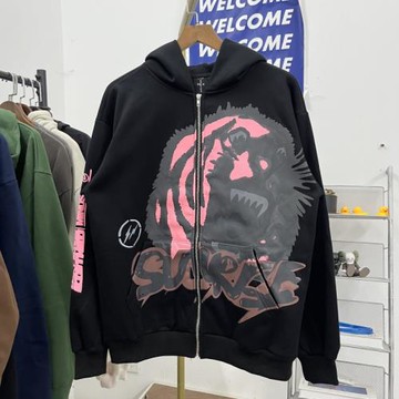 Traivs Scott藤原浩聯名Cactus Jack圖案寬松連帽加絨拉鏈外套男