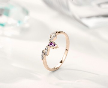 紫水晶14k鑽石梨形訂婚戒指 水滴形求婚結婚鑽戒 翅膀聖甲蟲造型