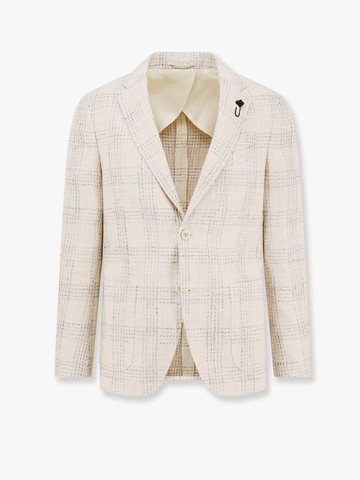 Silk blend blazer with iconic brooch - LARDINI - gender_Man
