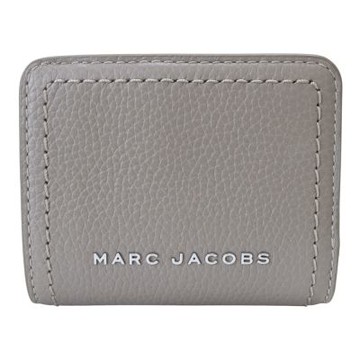 MARC JACOB 銀字荔枝紋皮革暗釦拉鍊短夾(褐灰)