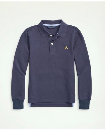 Brooks Brothers Boys Long-Sleeve Cotton Pique Polo | Navy | Size XL